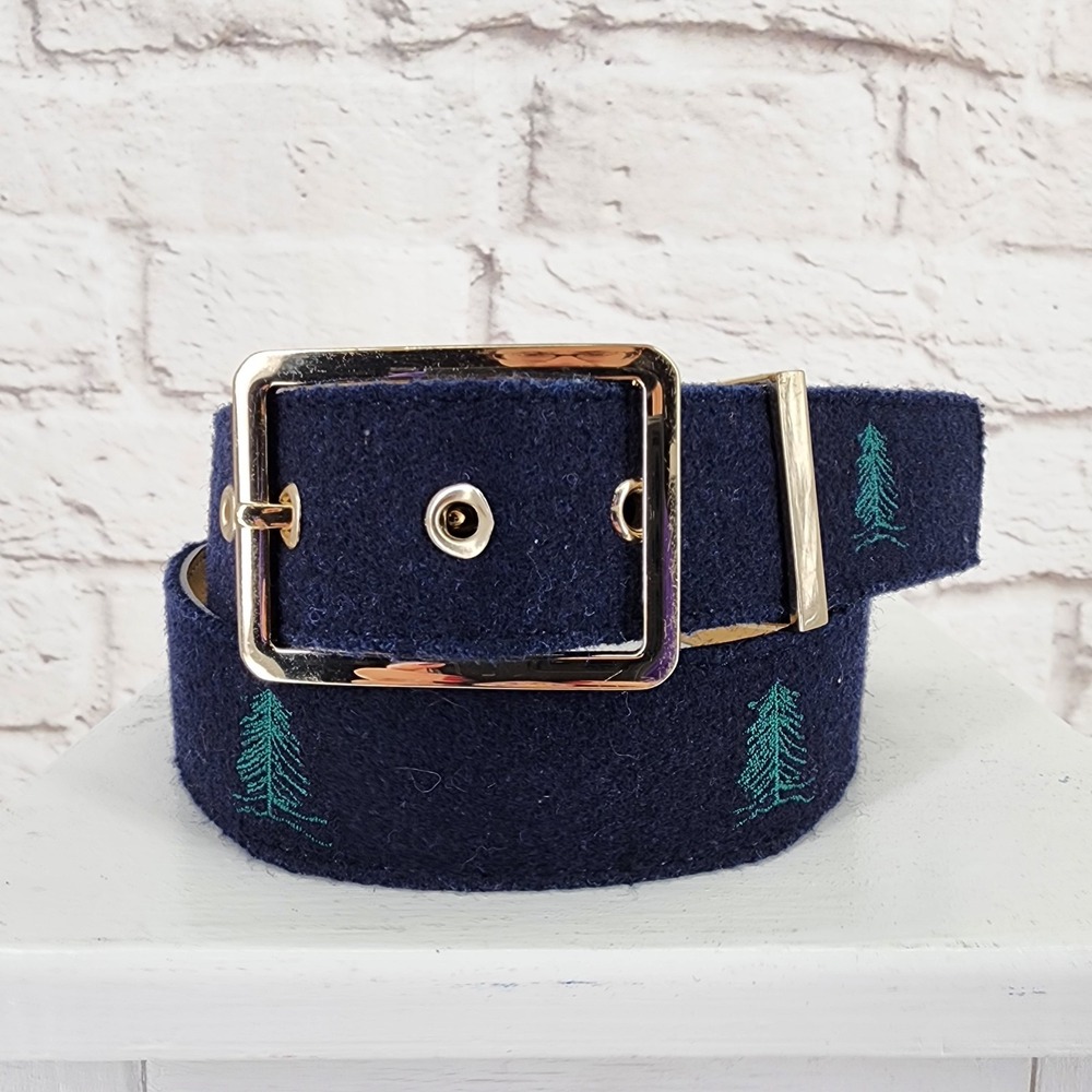 Talbots Belt Womens Blue Felt Tree Preppy Size Small Twee Work Office Classic